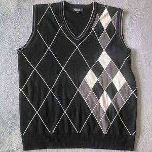 Black and Gray Argyle V-Neck Sweater Vest